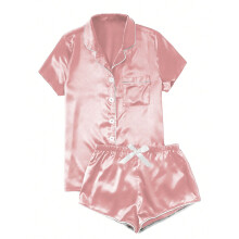 Pijamale damă, satin, casual, cu nasturi, roz, AS