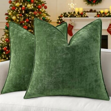 Fodere per cuscini da divano natalizie 20x20, set da 2, in morbido velluto ciniglia europeo, verde muschio neutro, elegante decorazione per la casa.