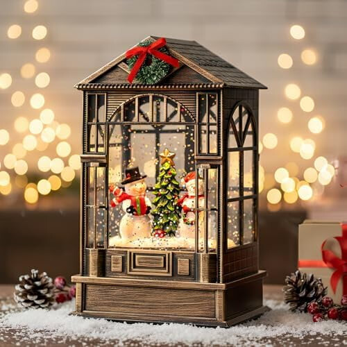 Globo de Neve Musical Iluminado com Boneco de Neve e Árvore de Natal, Glitter Giratório – Decoração e Presente de Natal – Compatível com