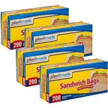 Sacos para sanduíche com fecho dobrável (16,5 cm x 14 cm) - Pacote com 200 unidades (4 pacotes).