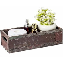 Farmhouse Distressed Wooden Storage Box, Rustic Bathroom Decor, Toilet Tank Basket, Reclaimed Wood Organizer with Handles (Random)