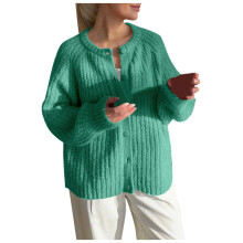Gilet cardigan d'automne pour femme, manteau en maille oversize confortable, couleur unie, col rond, fermeture boutonnée, manches longues, vêtement