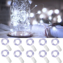 10-pak 2m lyskæder, batteridrevet, 20 mikro-LED'er, kobbertråd, stjerneklar dekoration til fest/jul/bryllup, kold hvid