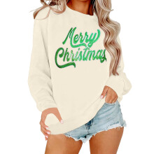 Sweat-shirts de Noël pour femmes, col rond, manches longues, hauts décontractés, pulls légers d'automne, beige, taille L
