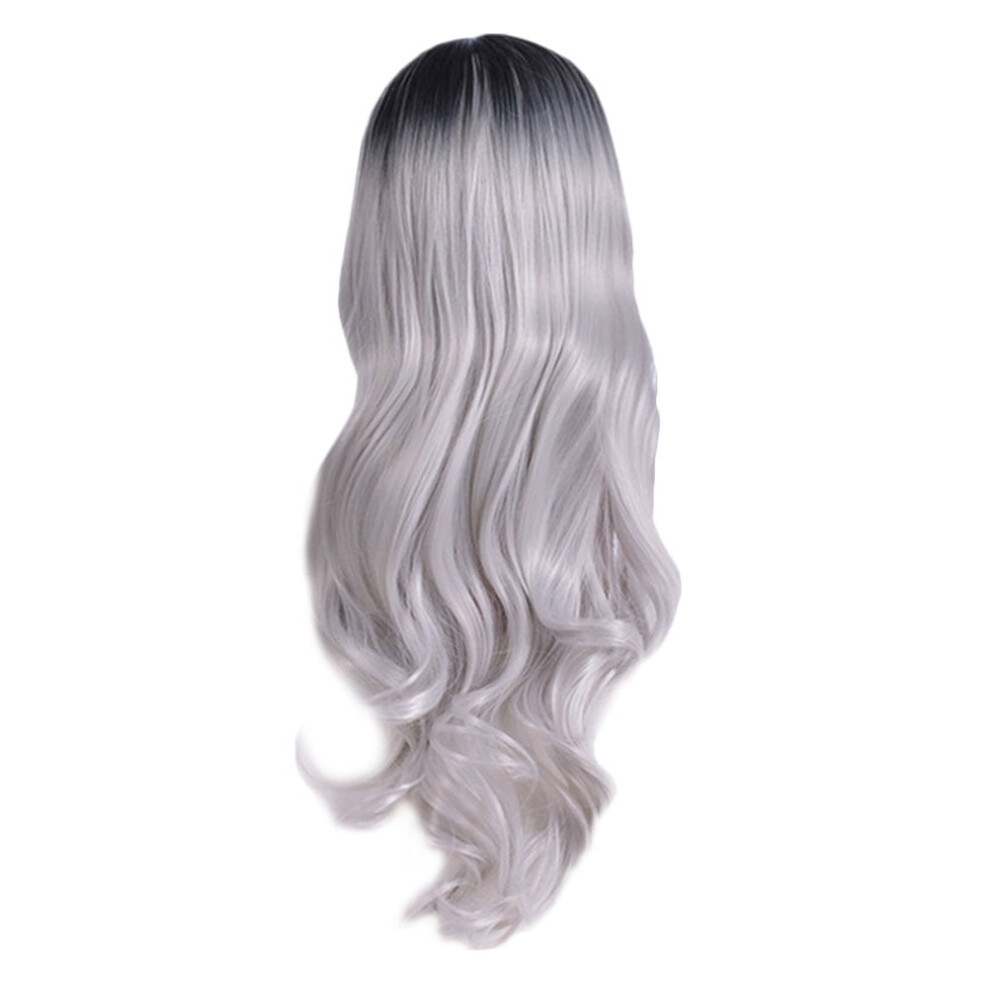 Unisex Black Ounona Long Curly Gradient Wig Â Gray To