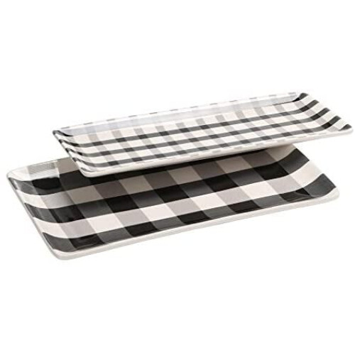 Conjunto de travessas de cerâmica xadrez preto e branco de 35,5 cm (14 polegadas)