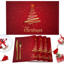 Kerstboom placemats van linnen, rood, antislip, set van 6