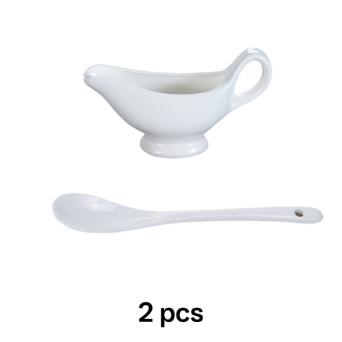 Biała ceramiczna sosjerka ze spodkiem (2 szt.)