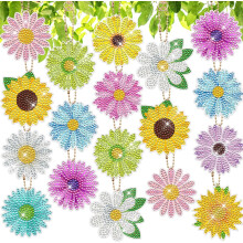 Schlüsselanhänger mit Diamantmalerei-Motiv „Gänseblümchen und Sonnenblumen“, 12 Stück