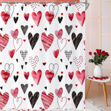 Duschdraperi Alla hjärtans dag Röd Svart Hjärtdesign 72x72