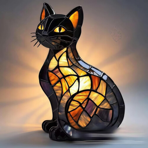 Φωτιστικό ρητίνης Black Cat - Vintage στυλ βιτρό,