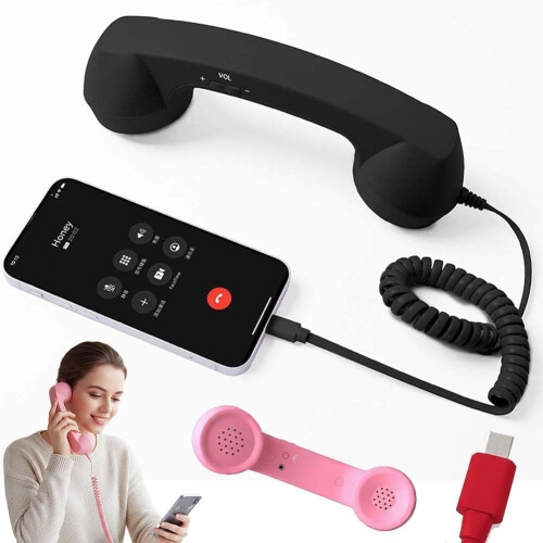 Retro Phone Handset Type-C Wired Landline Receiver Black 1PC
