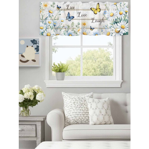 Cortina de jardim com estampa de margaridas e borboletas, com bolso para varão, 152 x 46 cm (60 x 18 polegadas)