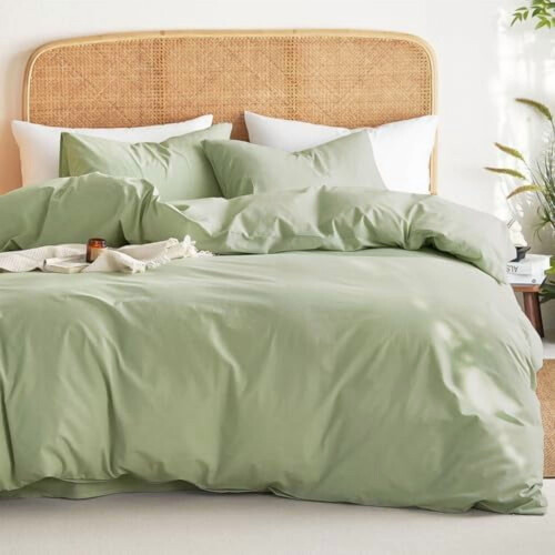 Baumwoll-Bettwäscheset, King-Size, Salbeigrün, 3-teilig