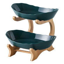 Cesto per frutta a due livelli in bambù con finitura in ceramica