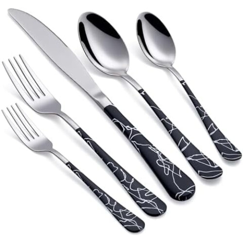 Flatware Set 18/0 Stainless Steel 20-Piece Black Silver