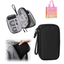 Pochette de rangement pour câbles de voyage noire à double couche