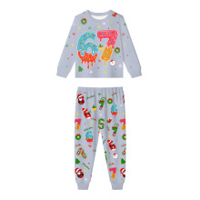 Pijama de Natal para a Família, Cinza, Manga Longa, 2 Peças, Tamanho 7Y