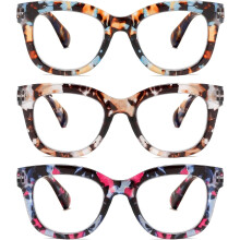 Lot de 3 lunettes de lecture surdimensionnées anti-lumière bleue pour femmes, style rétro, avec charnière à ressort +1,50