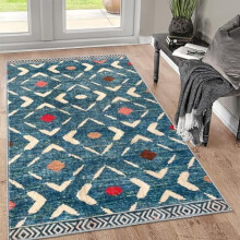 Boho geometric area rug 3'x5' teal blue non-slip washable