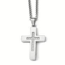 Collier croix en acier inoxydable avec pierres CZ