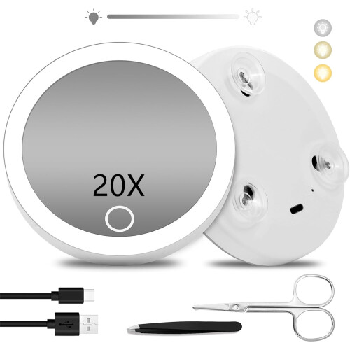 Specchio ingranditore a LED 20x con 3 ventose