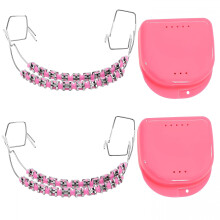Kit de aparelho ortodôntico falso para ensino – Metal, Rosa, 2 pares