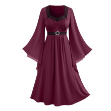 Dam Plus Size Medeltida Klänning Renässans Korsettklänning Halloweenkostym Långärmad Fyrkantig Halsringning Mesh Spetsad Rygg Gotisk Vintage