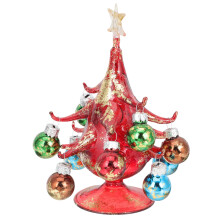 Decorazione natalizia in vetro per albero di Natale con campanelle, rossa