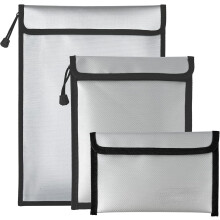 Borsa portadocumenti/per denaro ignifuga e impermeabile (confezione da 3, grigia) – Formato A4/A5. Conservazione sicura di contanti, passaporto,