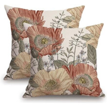 Vintage-Kissenbezüge mit Blumenmuster, Leinen, 40 x 40 cm, 2er-Set