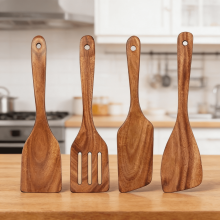 Conjunto de 4 espátulas de madeira de teca para cozinha