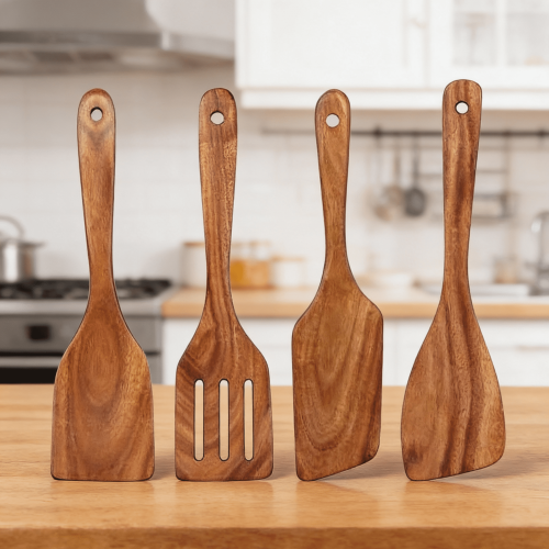Matlagingsspadesett i teak, 4 deler