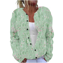 Damen-Strickcardigan mit Karomuster, Rundhalsausschnitt, lange Ärmel