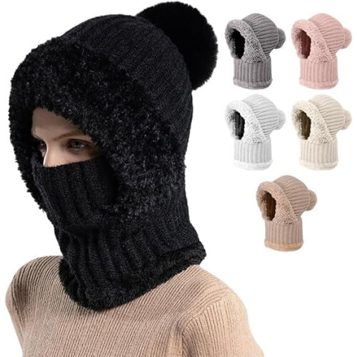 Set da sci in maglia con sciarpa e maschera per il viso (3 pezzi)