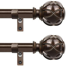 Bronzefarbene 2er-Packung Gardinenstangen 32-58", 3/4" Einzelstange mit Netzendstücken, kompatibel mit Standardhalterungen