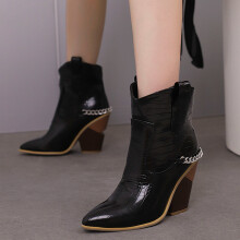 Stivali da cowboy da donna, stivali western a punta, scarpe con tacco basso, stivaletti corti alla caviglia, stivali da donna neri 6.5