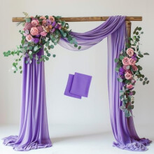 Draperie de nuntă din poliester transparent, violet și lavandă, cu arc de 2 bucăți