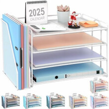 Organizér na papiere s držiakom na časopisy, 4-poschodový, biely