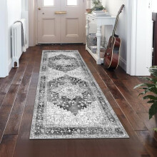 Tapis de couloir bohème vintage 60 x 360 cm, antidérapant, imitation laine