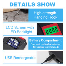 Digital Fish Scale 50kg/110lb Rechargeable with Tape & Hanging Hook