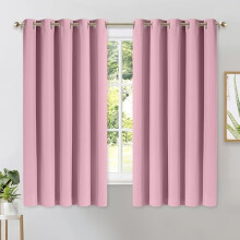 Rouge Pink Blackout Curtain Panels (2 pcs, 70x63 in), Grey Thermal Insulated Grommet Top Drapes for Bedroom & Basement
