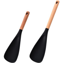 Conjunto de 2 espátulas de silicone com cabo de madeira