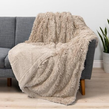 Taupe Fluffy Throw Blanket Faux Fur Sherpa 50x60 inch