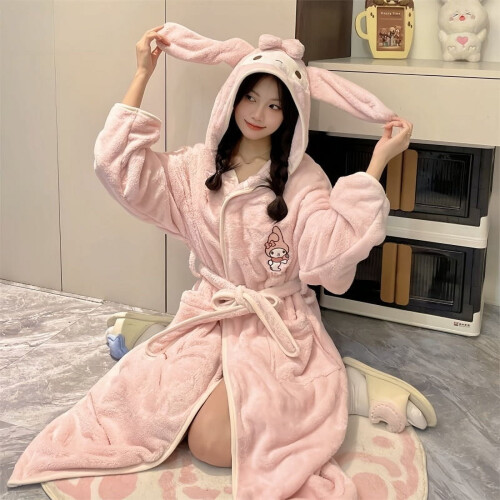 Γυναικεία Μπουρνούζι Kuromi Kawaii My Melody Άνετη Πιτζάμα με Μακρυμάνικο Κινούμενα Σχέδια