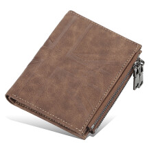 Leather Zipper Wallet With Coin Pocket, Zip Around Front Pocket Bifold Wallet, Gift for Men - brown