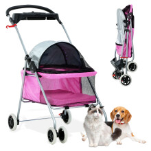 Haustierbuggy4Wheels Posh Faltbarer, wasserdichter, tragbarer Reisebuggy für Katzen und Hunde mit Getränkehalter, Rosa