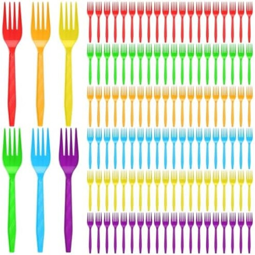 Forchette di plastica arcobaleno, 120 pezzi