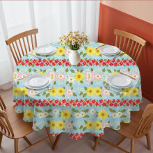 Pioneer Flower Floral Print Pattern Round Tablecloth 60 X 60 Inch, Wrinkle Resistant Wipeable Table Cloth for Kitchen Dining Picnic Patio Party