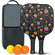 Pickleball-padlesett i blomsterfiber, 2 padler + 2